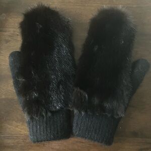 Real Black Mink Fur Mittens